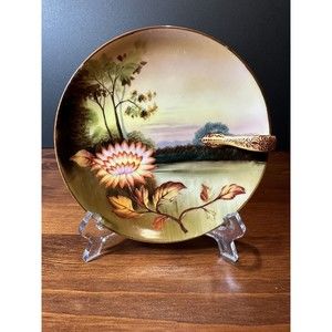 Antique Nippon Morimura Hand-painted Dish with Moriage Finger Handle - Landscape